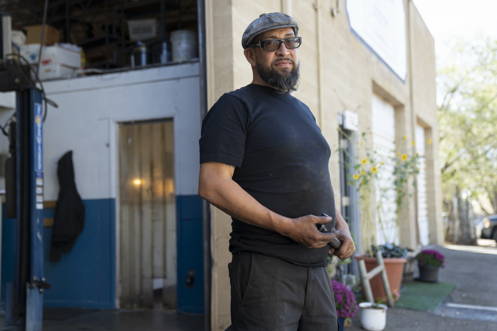 Adam John Griego outside Adam's Automotive in Santa Fe
